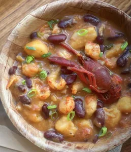 Dombre de patate douce haricot rouge et écrevisse